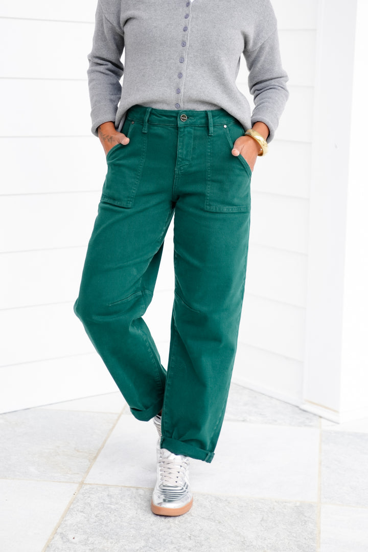 Risen Look at Me High Rise Green Ankle Cuffed Barrel Jeans