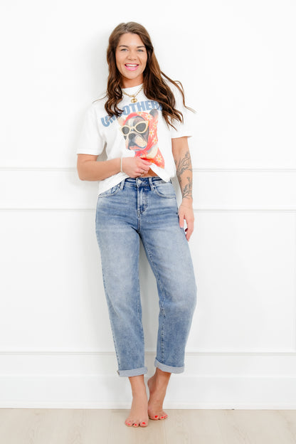 Restock! Risen High Rise Medium Wash Boyfriend Jeans