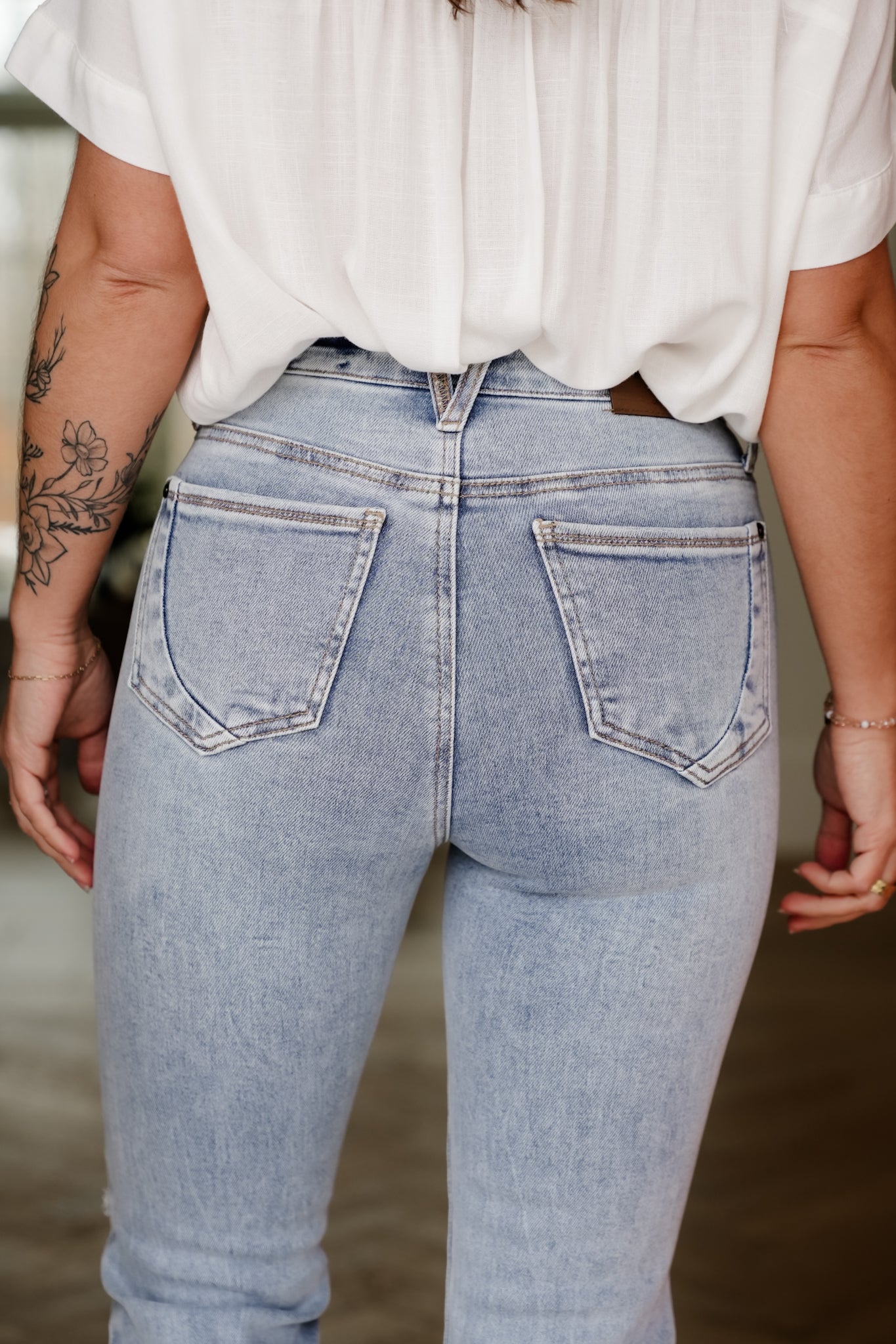 Saige High Rise Medium Wash Tummy Control Button Fly Cropped Slim Straight Leg Jeans