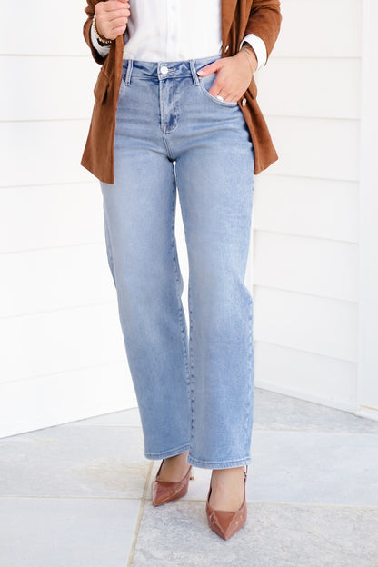 Risen Enchanted High Rise Light Wash Cuffed Barrel Jeans