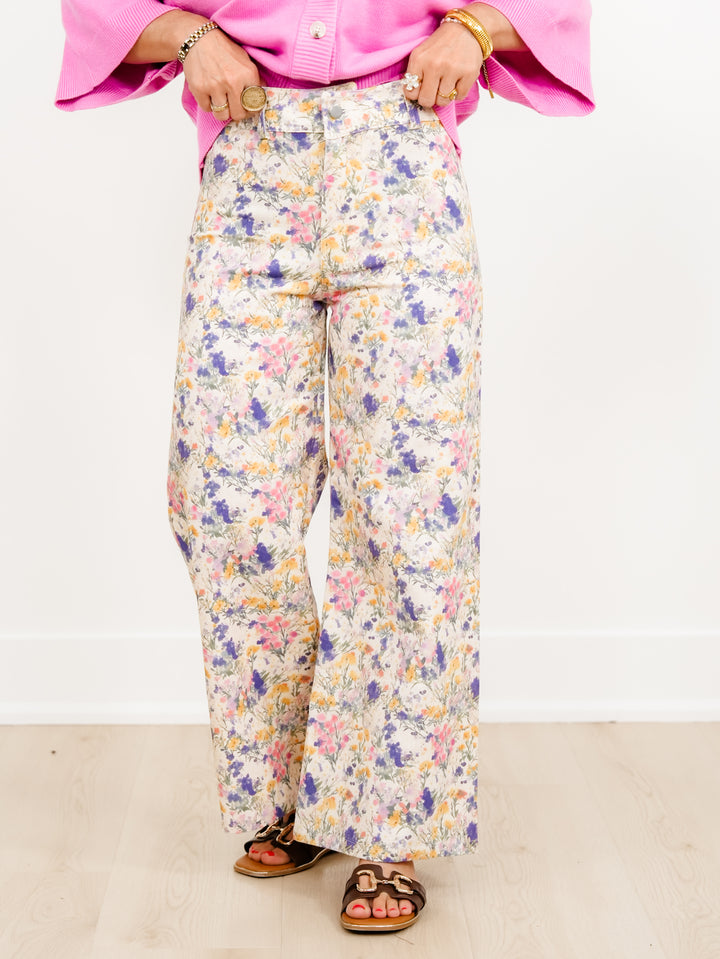 Floral Print High Waist Wide Leg Pants - Freckled Poppy