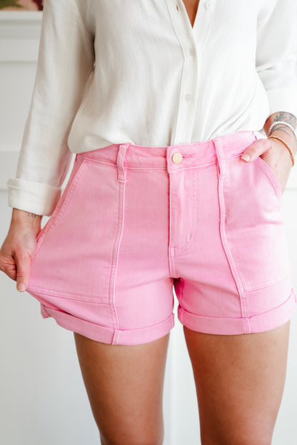 Judy Blue Pink Aurora Weekend Double Cuff Shorts