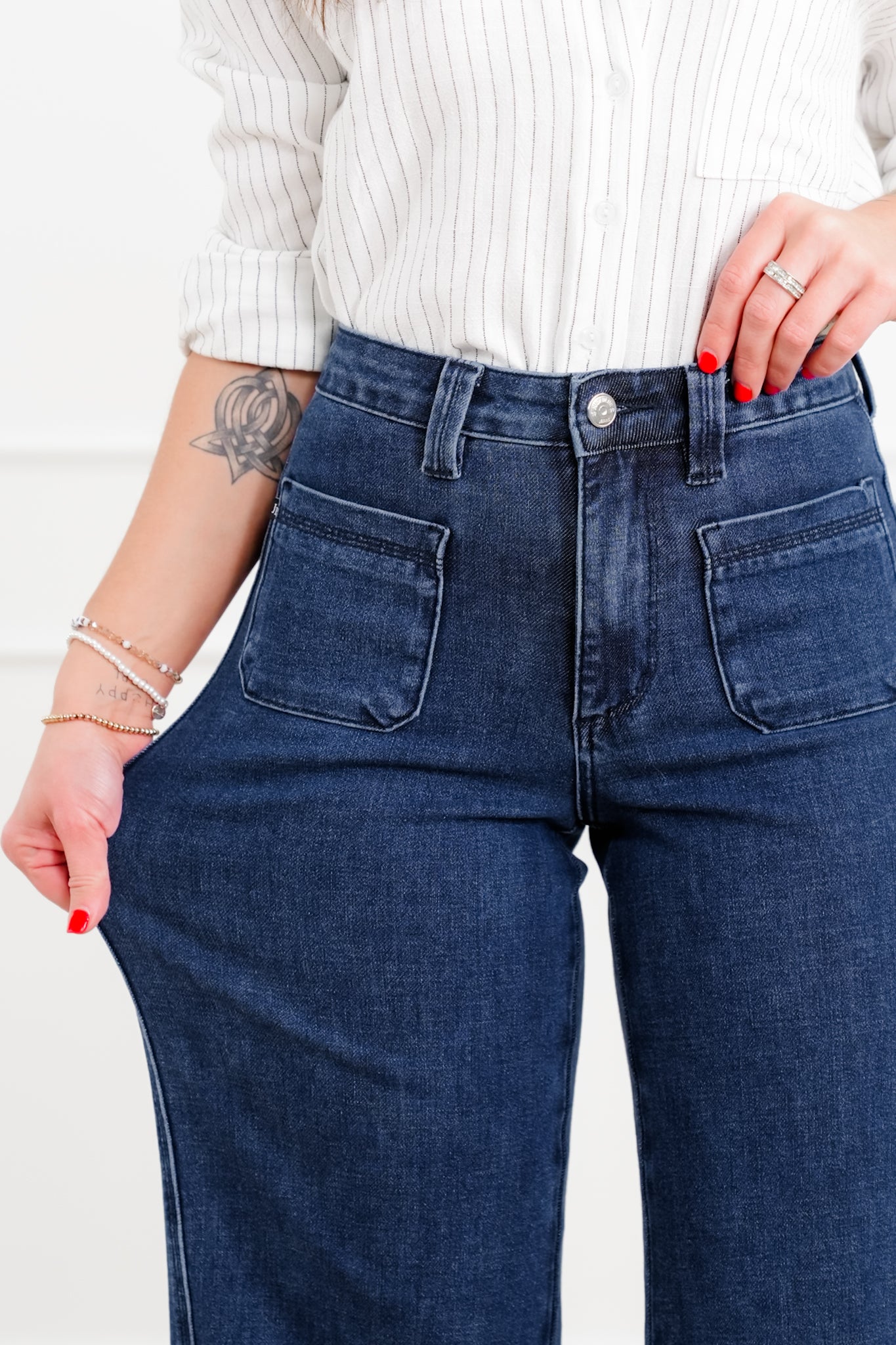Judy Blue "The Blaire" High Rise Dark Wash Retro Wide Leg Jeans with Twisted Seams