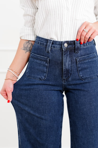 Judy Blue "The Blaire" High Rise Dark Wash Retro Wide Leg Jeans with Twisted Seams