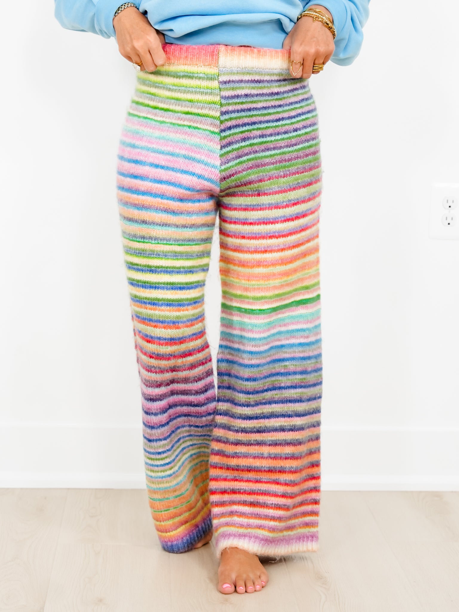 Rainbow Stripe Elastic Waist Sweater Pants - Freckled Poppy