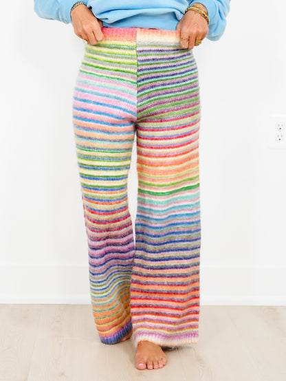 Rainbow Stripe Elastic Waist Sweater Pants - Freckled Poppy