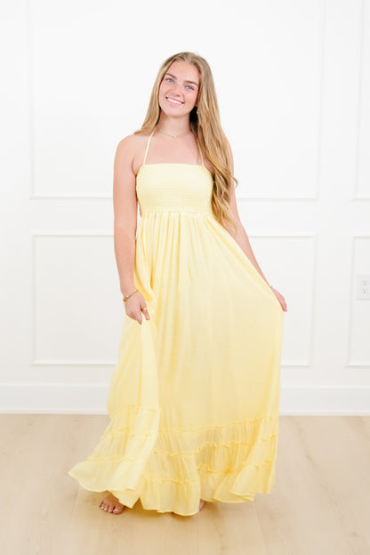 Solid Color Sleeveless Smocked Maxi Dress