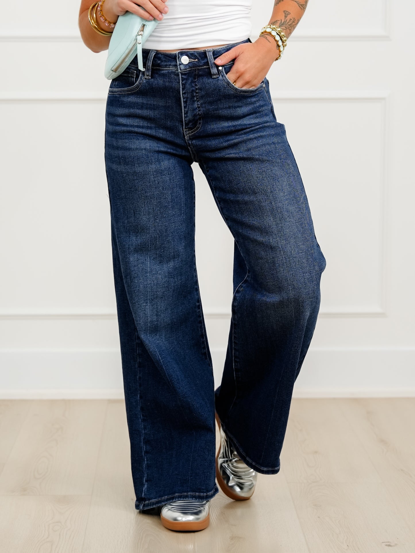 Restock! Risen The Opalite High Rise Dark Wash Tummy Control Wide Leg Jeans