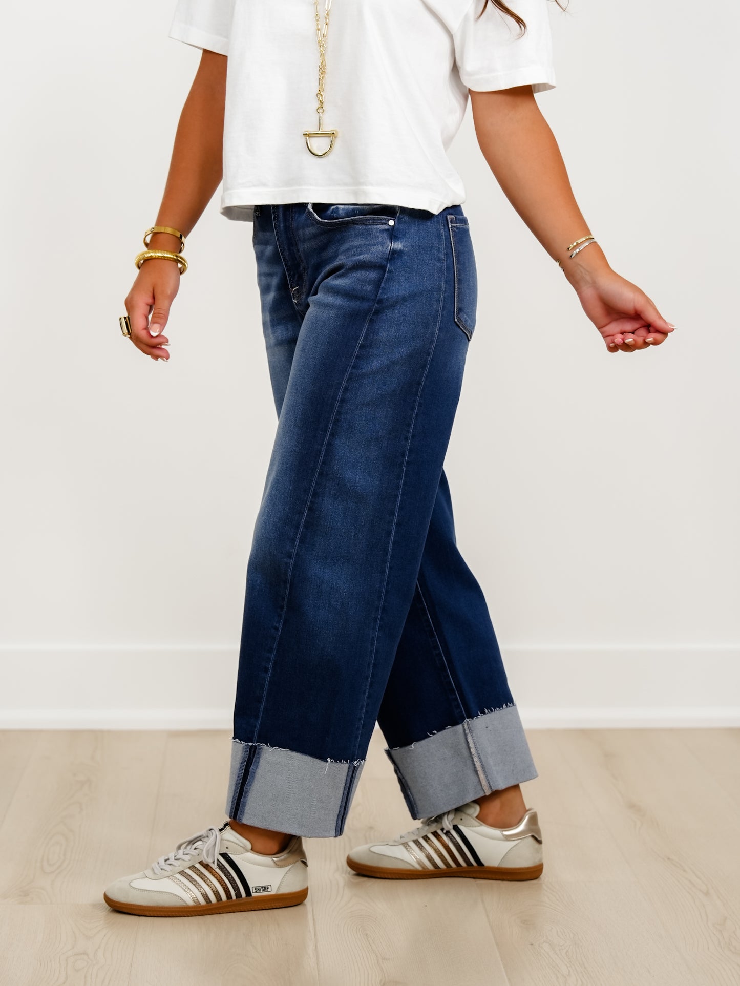 Risen High Rise Dark Wash Slouchy Cropped Cuffed Barrel Jeans