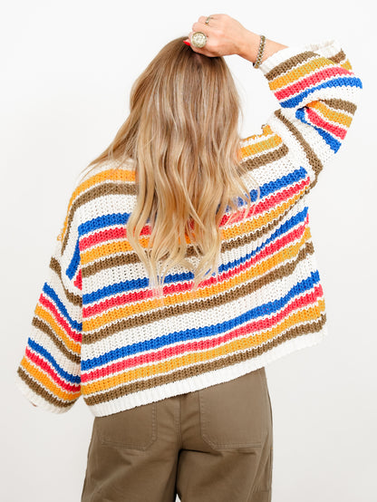 POL Multi Color Stripe Long Sleeve Pullover Sweater