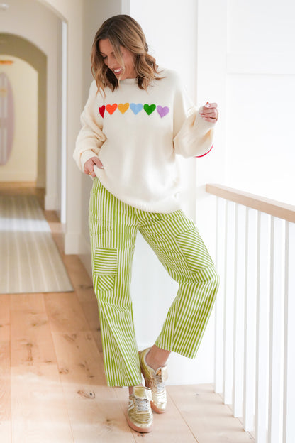 Rainbow Heart Patch Long Sleeve Pullover Sweater