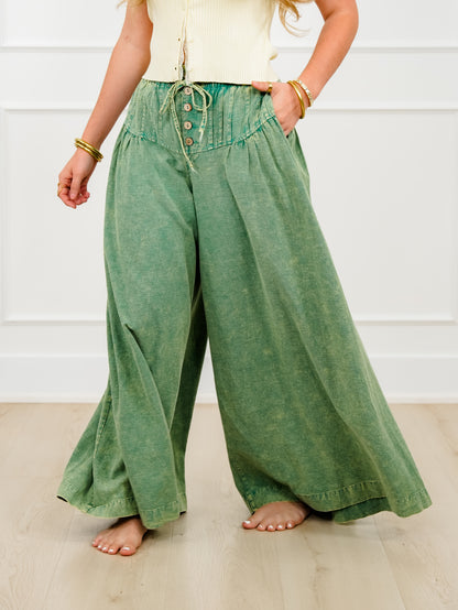 Mineral Wash Elastic Waist Wide Leg Pants