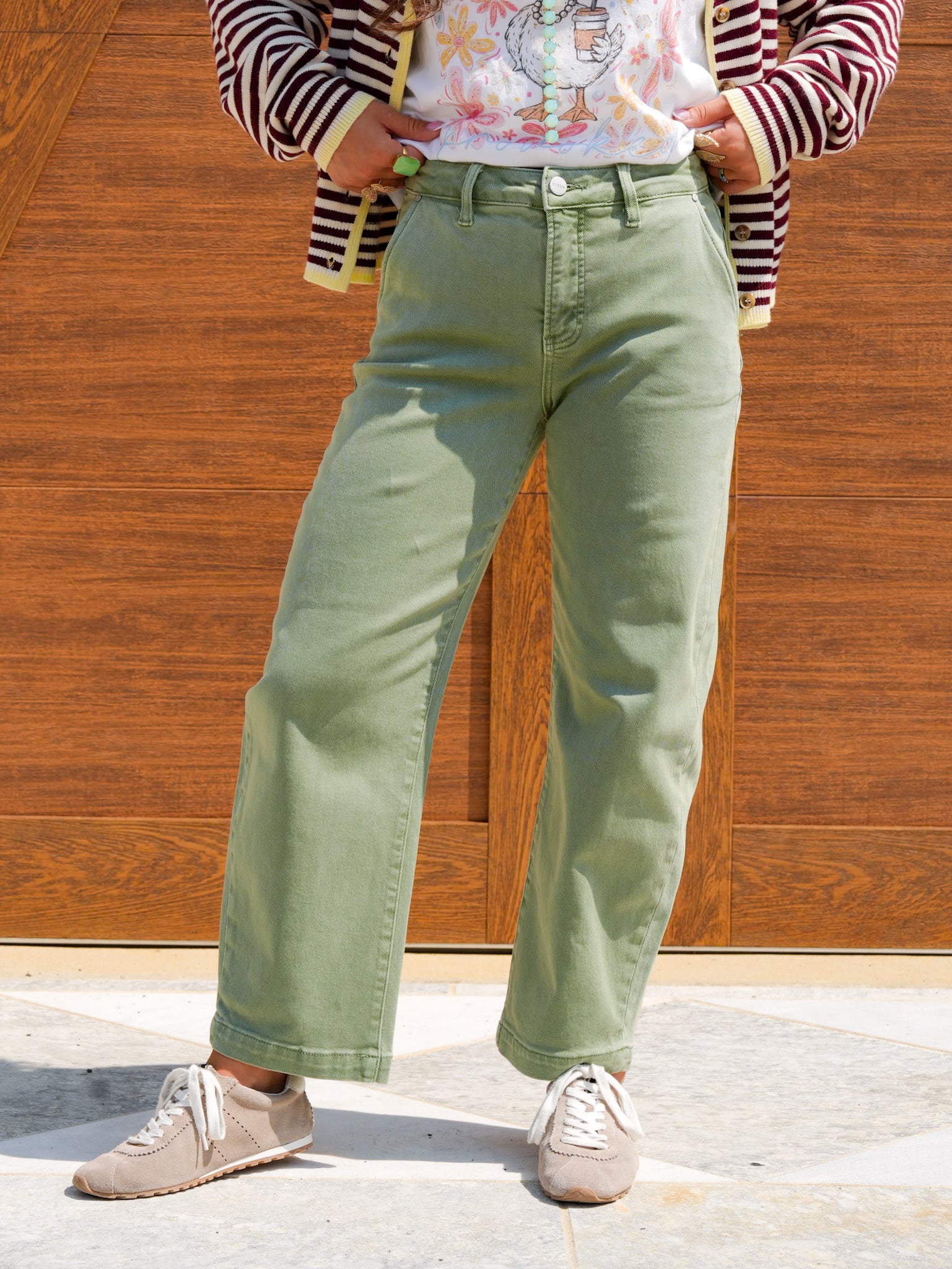 Risen Mid Rise Olive Tummy Control Barrel Jeans - Freckled Poppy