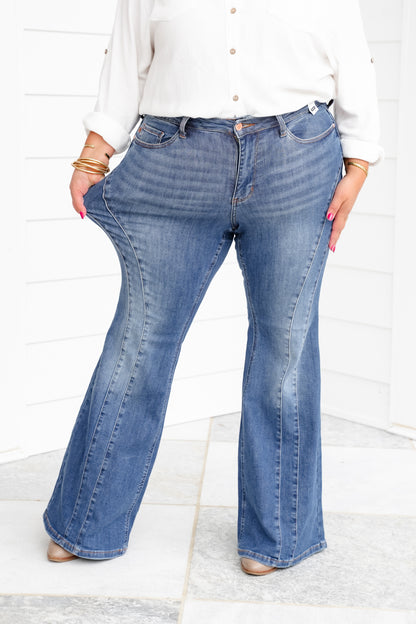 Judy Blue Golden Hour Mid Rise Flare Jeans with Double Angular Seam