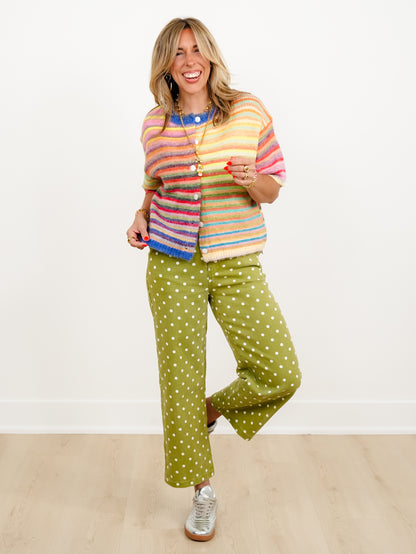 Rainbow Stripe Short Sleeve Button Down Cardigan