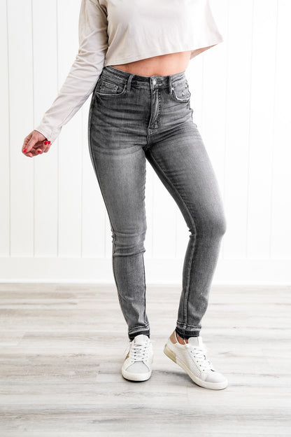 Judy Blue 50 Shades of Grey High Rise Grey Wash Tummy Control Skinny Jeans With Release  Hem