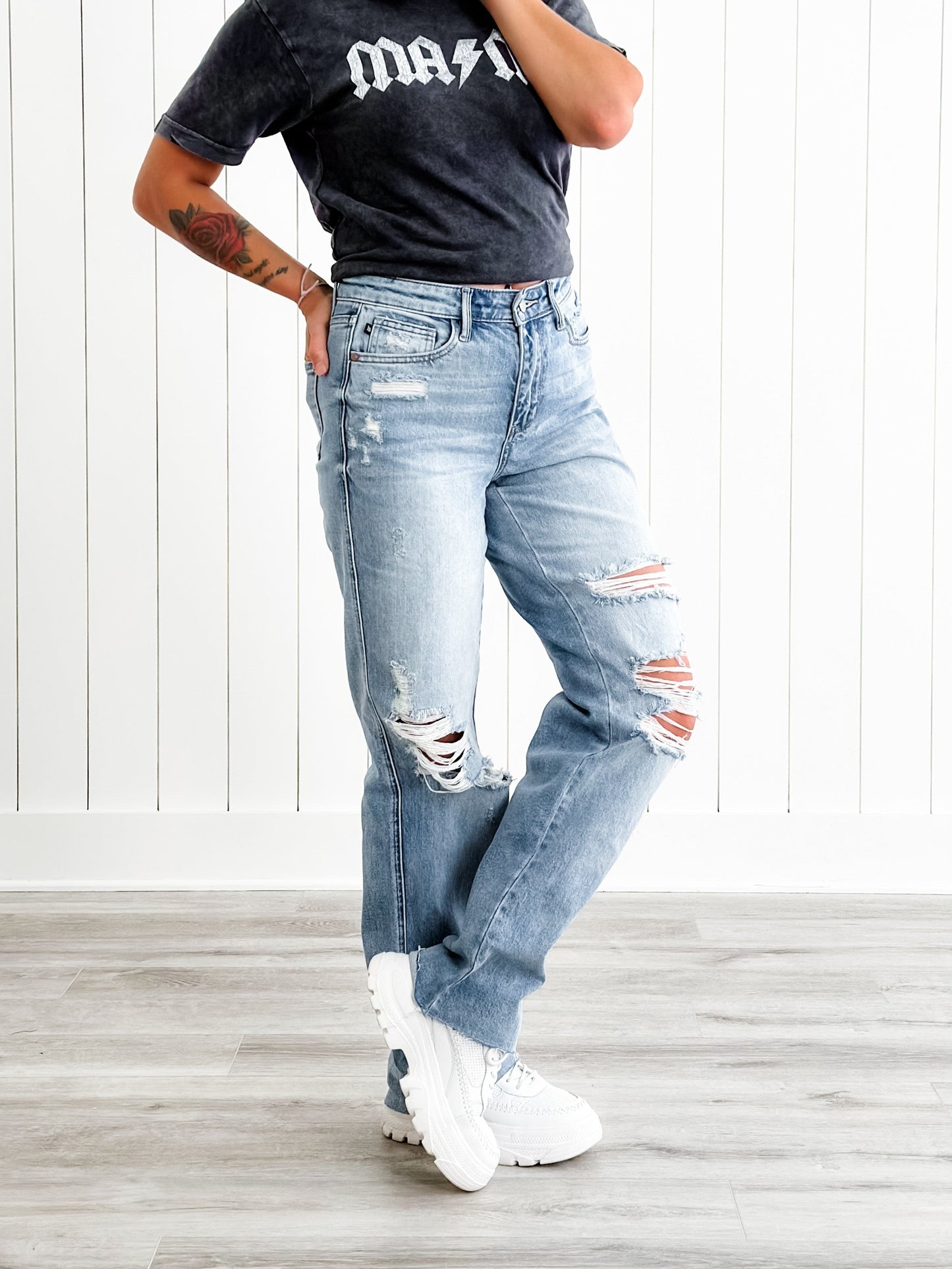 Judy Blue Cruel Summer High Rise Rigid 90s Destroyed Straight Leg Jeans