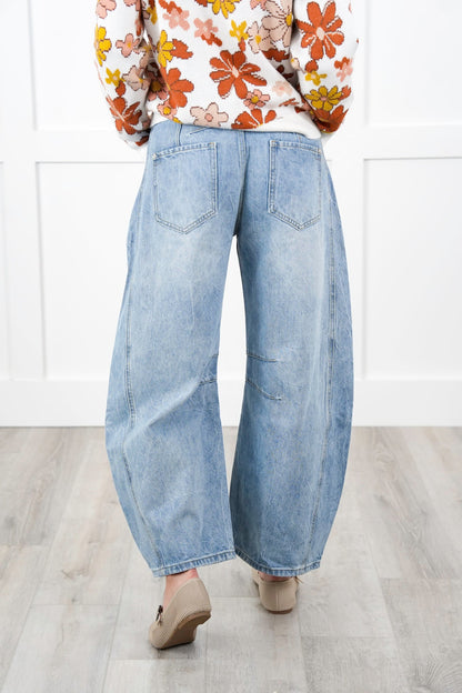 Mineral Wash Denim High Waist Barrel Pants