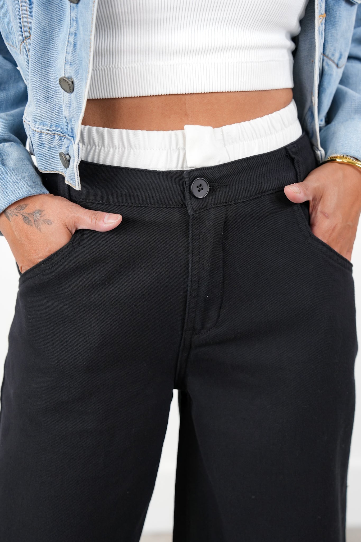 Mineral Wash Double Waist Band Pants