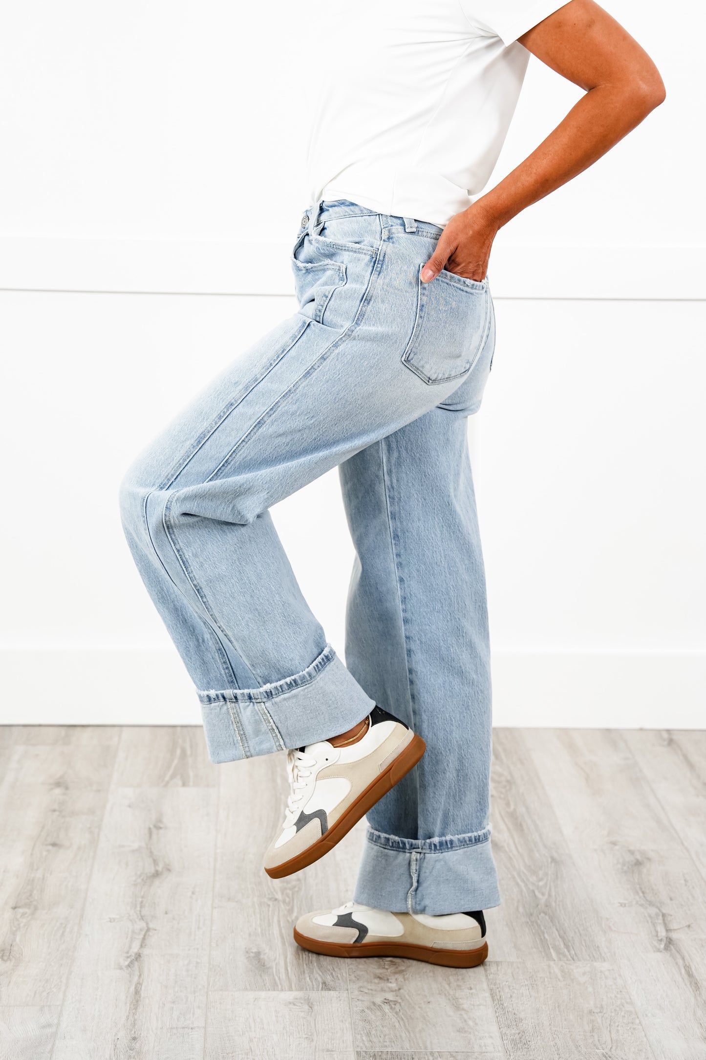 Vervet Super High Rise Light Wash Cuffed Baggy Wide Leg Jeans