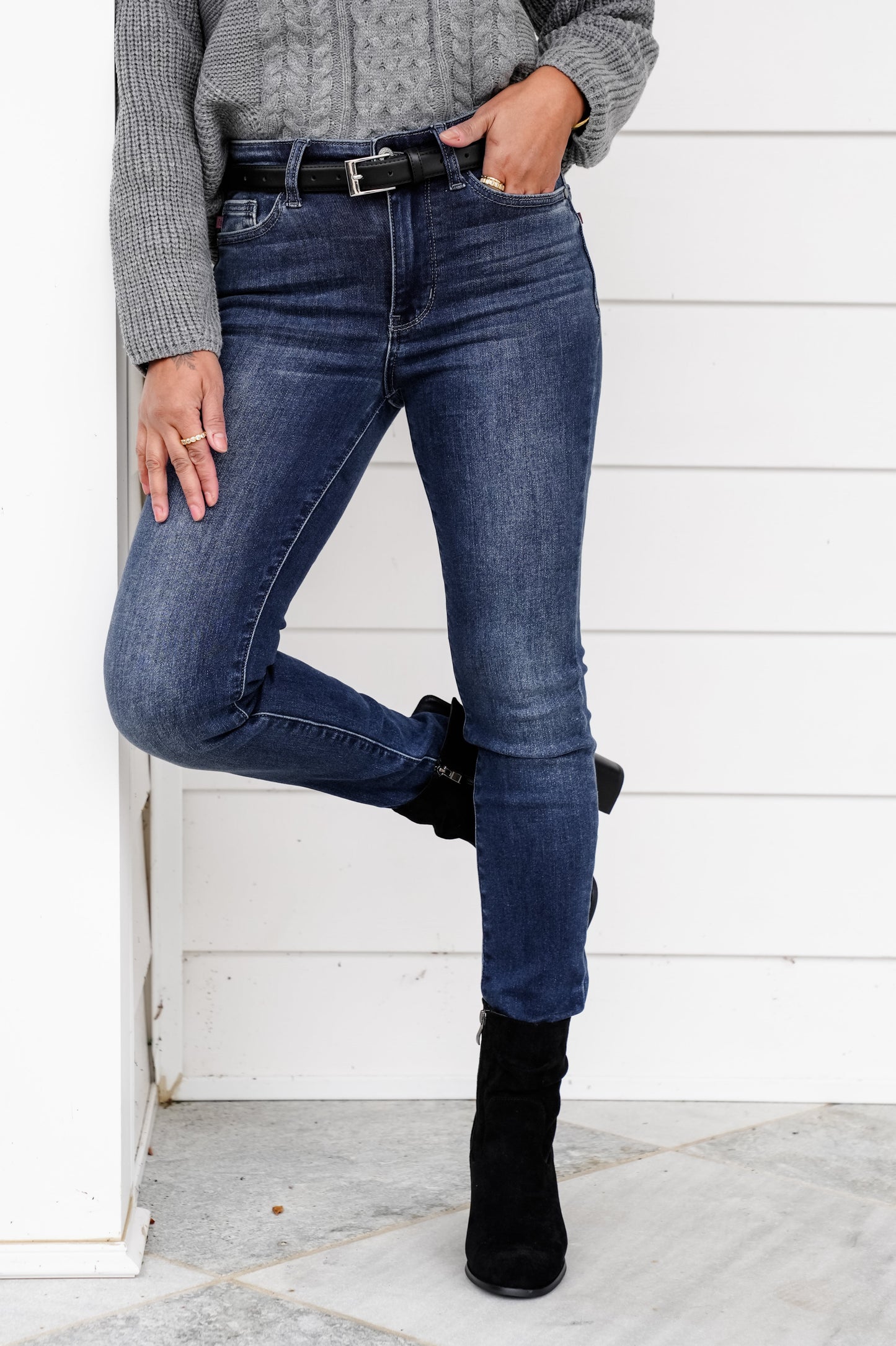 Judy Blue Mid Rise Dark Wash Thermal Skinny Jeans