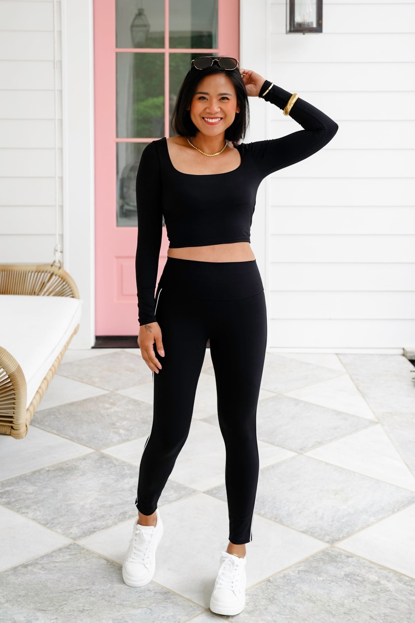 Solid Long Sleeve Square Neck Cropped Top