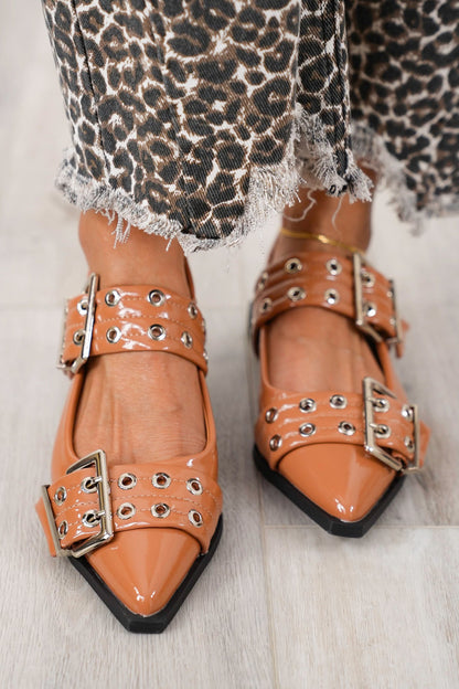 Glossy Sling Flats with Studded Adjustable Straps