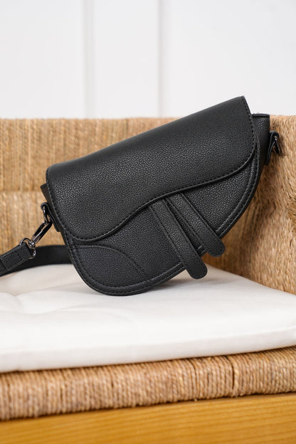 Black Vegan Leather Asymmetrical Saddle Bag