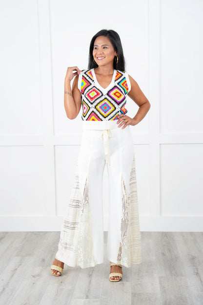 Granny Square Sleeveless V Neck Sweater Vest