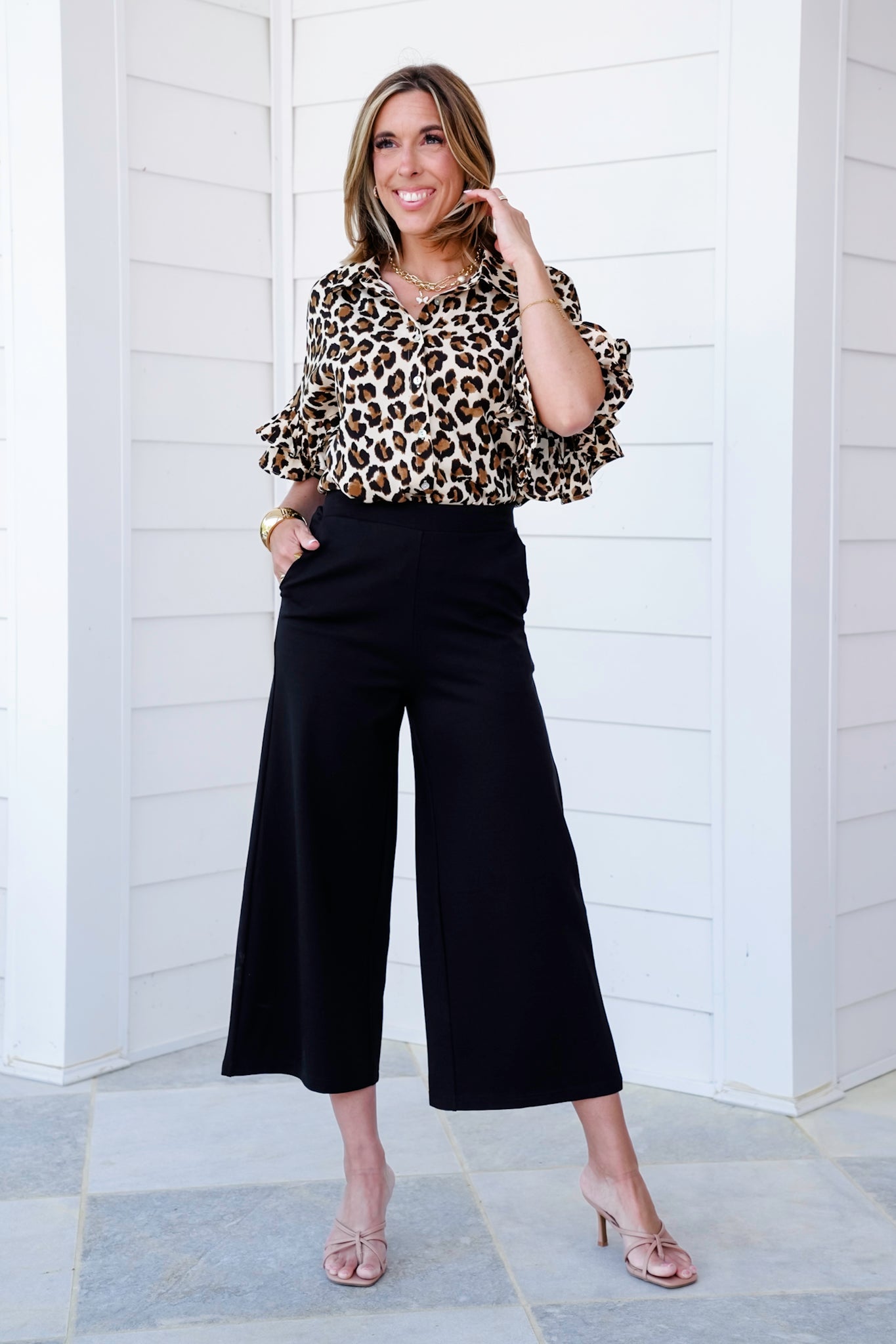 Plus/Reg Black Elastic High Waist Knit Cropped Pants
