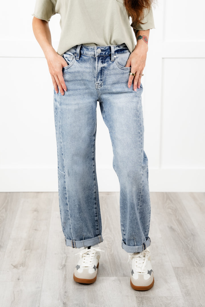 Risen High Rise Medium Wash Barrel Jeans
