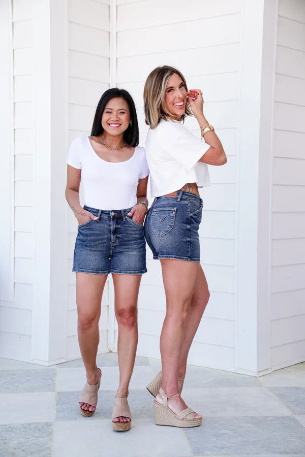 Judy Blue Medium Wash Shield Back Pocket Shorts