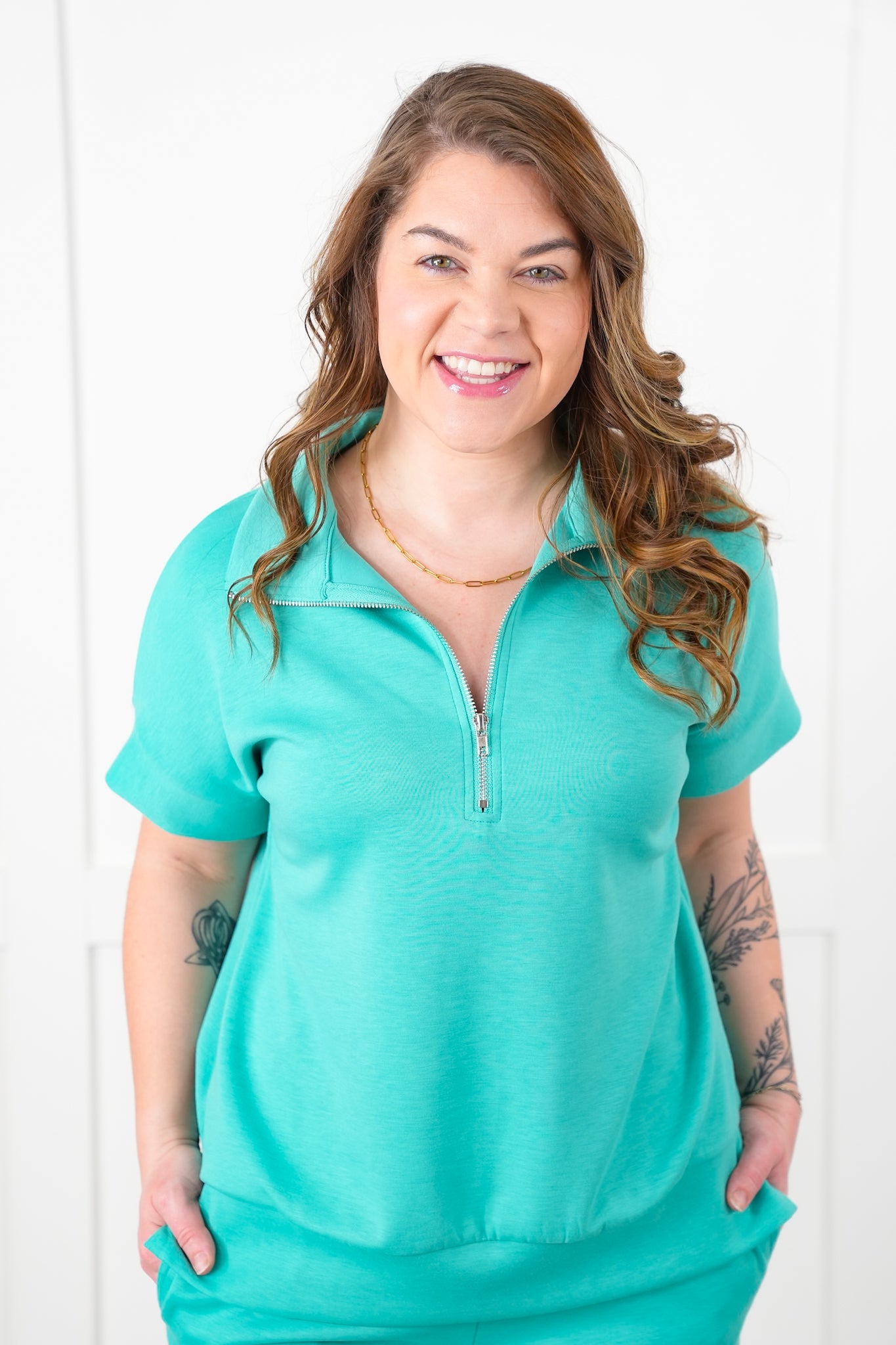 Door Buster! Plus/Reg Short Dolman Sleeve Half Zip Top and Pant Travel Set