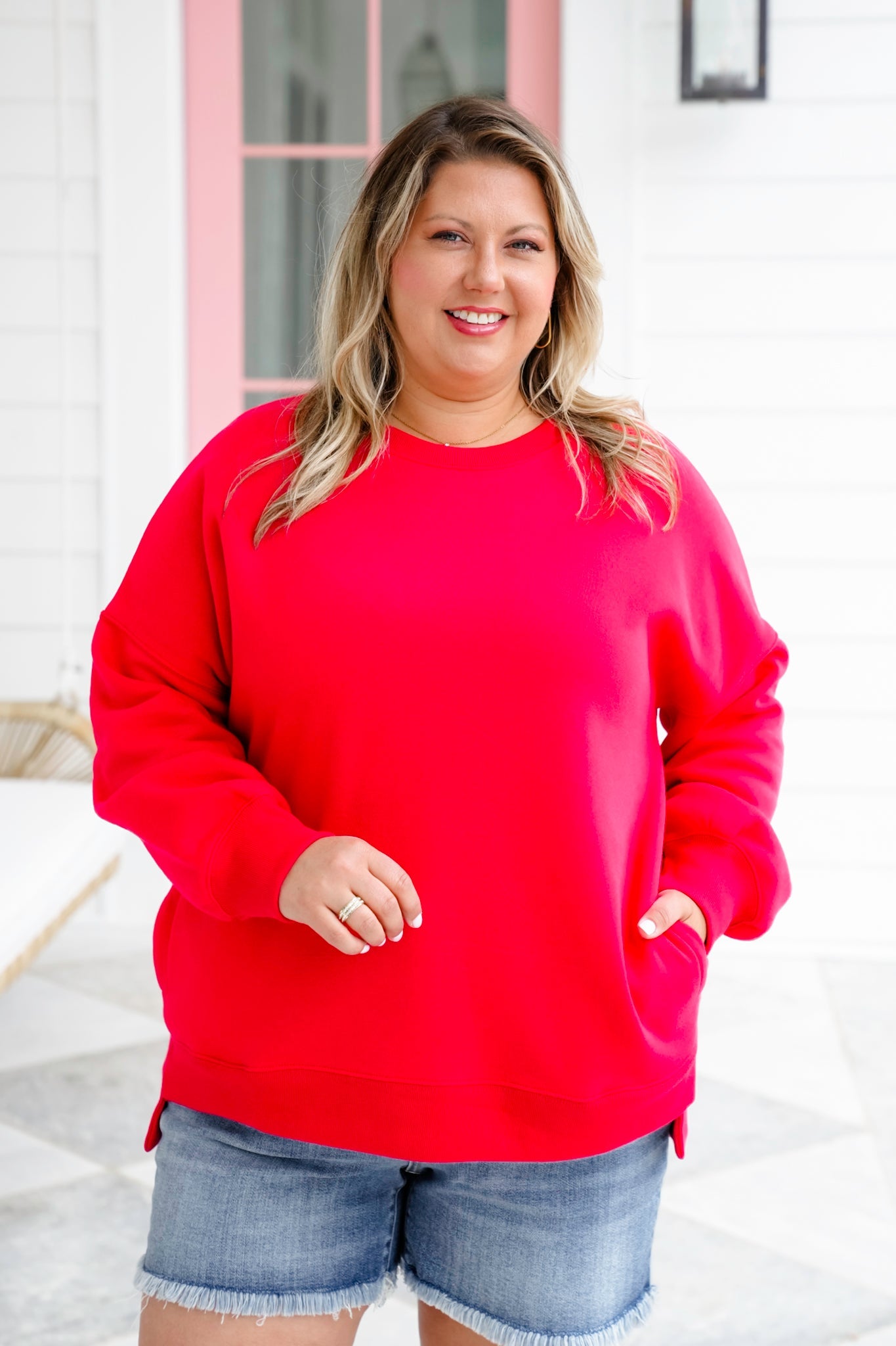 Door Buster! PLUS/REG Zenana Fleece Hi-Low Sweatshirts with Pocket