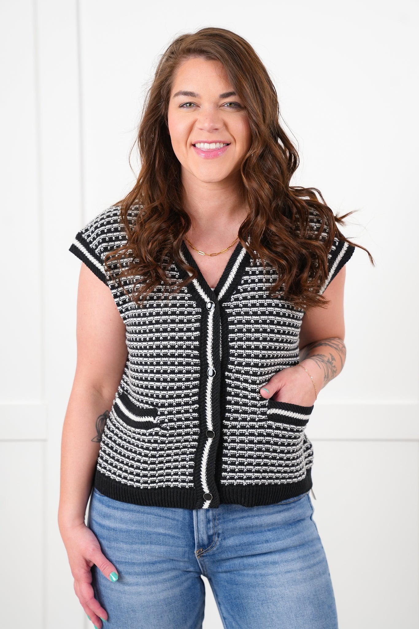 Crochet Button Down Vest with Pockets