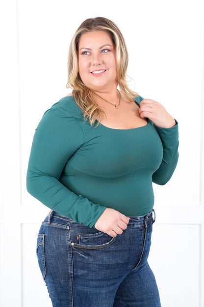 Solid Long Sleeve Square Neck Bodysuit (Multiple Colors)