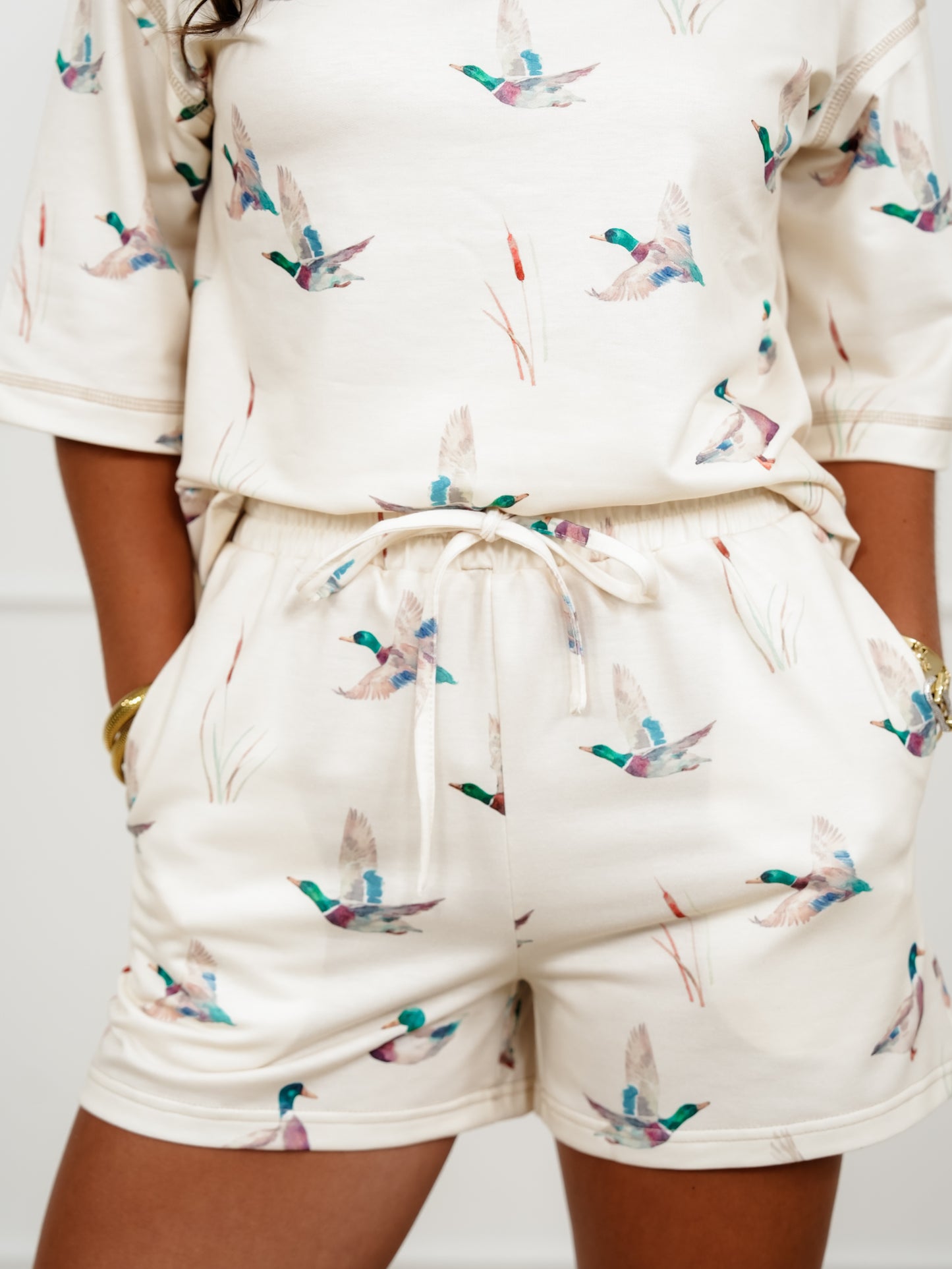Mallard Print Short Sleeve Top And Shorts Set