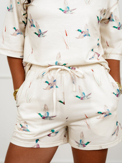 Mallard Print Short Sleeve Top And Shorts Set