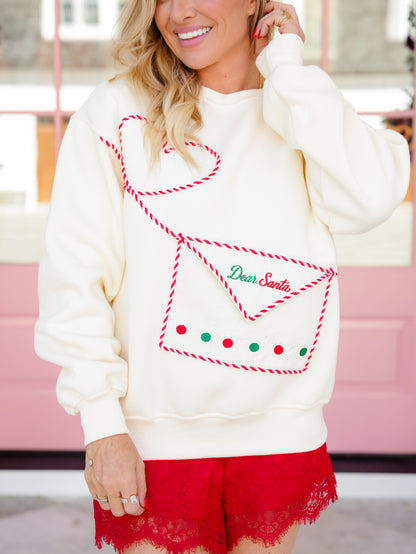 Santa Letter Envelope Pocket Fleeced Terry Sweatshirt