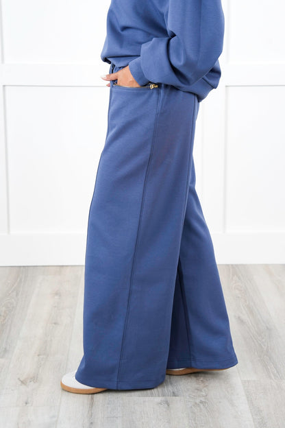 Restock! Soft Elastic Waistband Wide Leg Sweat Pants with Zipper Closure Pockets
