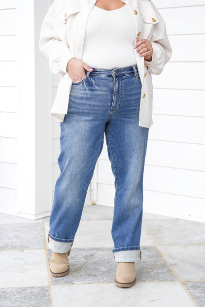 Judy Blue High Rise Medium Vintage Wash Thermal Straight Leg Jeans