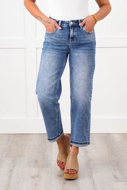 Risen High Rise Medium Wash Boyfriend Jeans