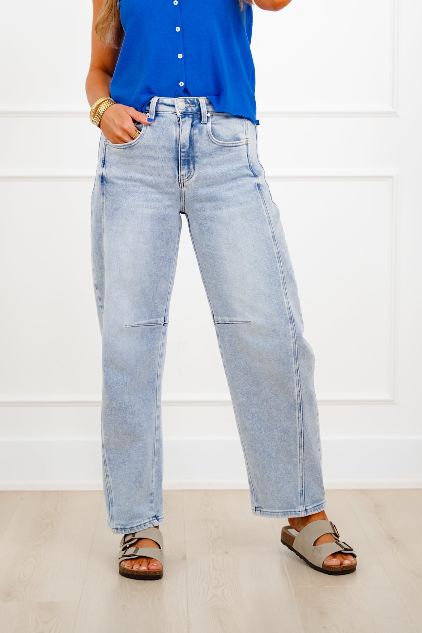 Restock! Risen The Hollis Light Wash Boyfriend Cuffed Barrel Jeans