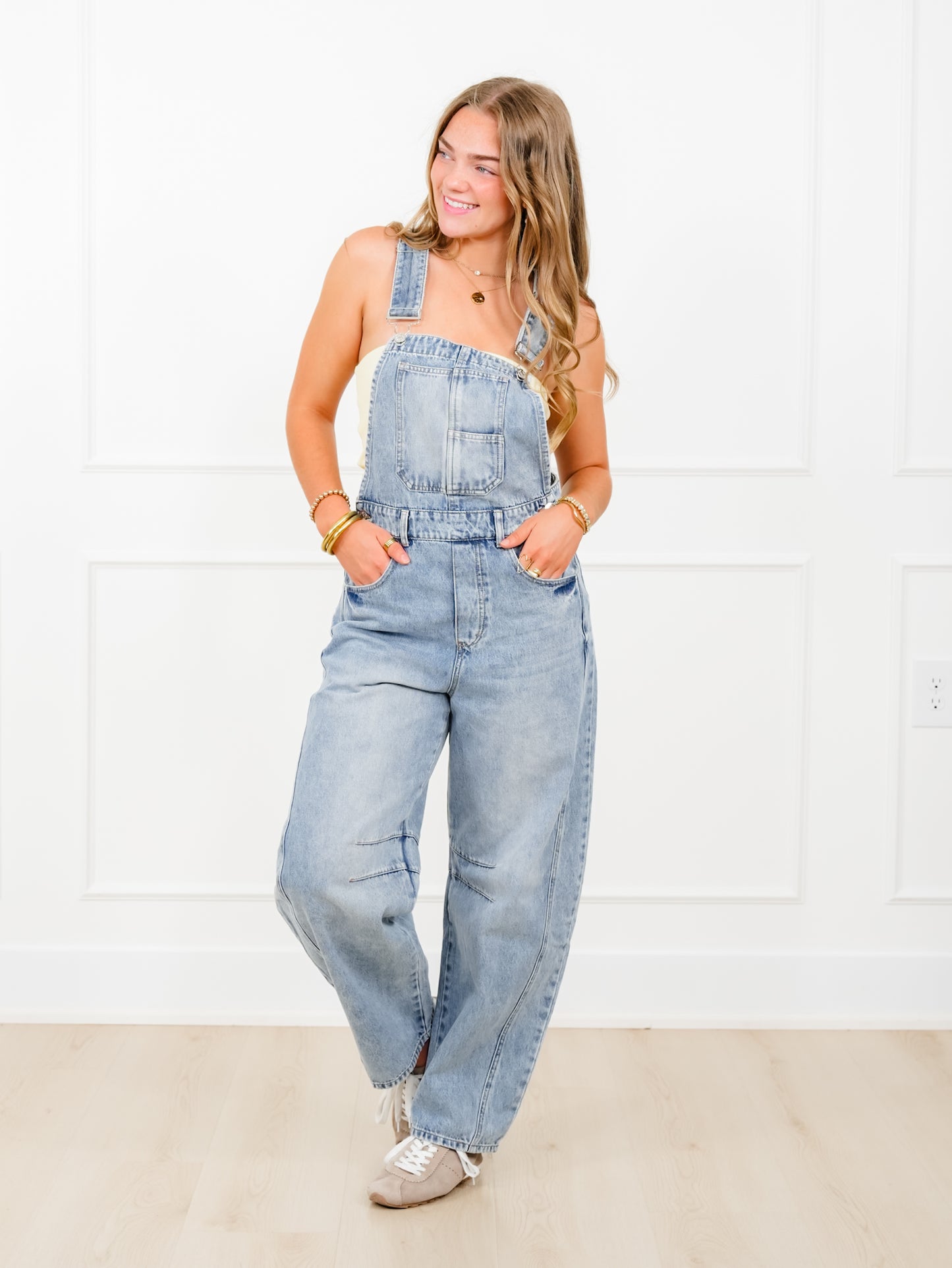 Light Washed Barrel Overalls