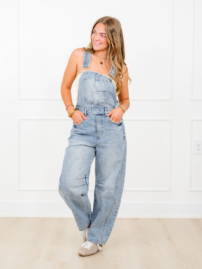 Light Washed Barrel Overalls