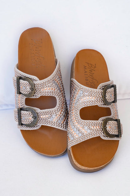 Blowfish Studded Cork Slide Sandals with Adjustable Buckle Detail