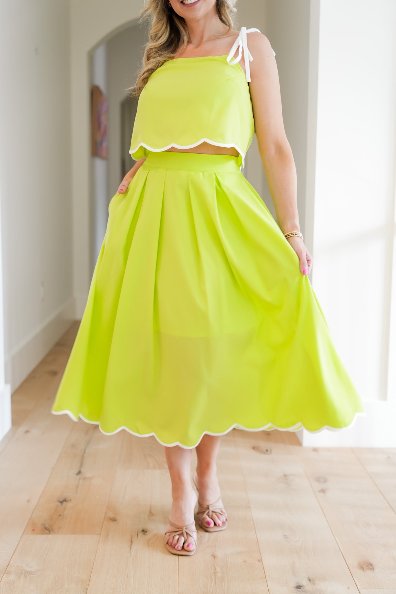 Solid Midi Skirt with Scallop Hem Detail