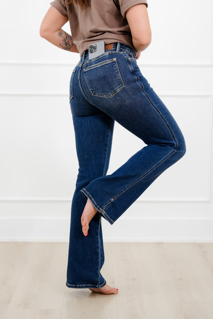 Judy Blue Mid Rise Dark Wash Bootcut Jeans with Slit and Cell Phone Pocket