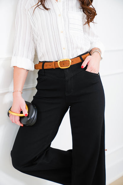 Judy Blue High Rise Black Retro Wide Leg Jeans with Slimming Yoke Seaming