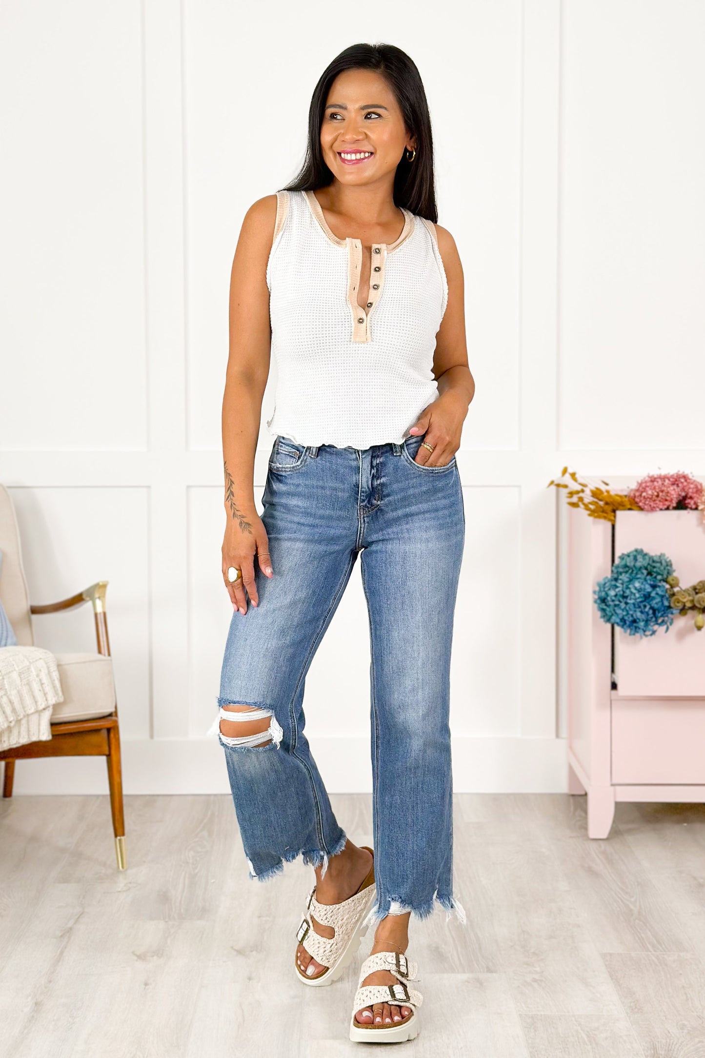 Lovervet High Rise Medium Wash Distressed Dad Jeans